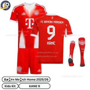 Bay^_^rn Home Kids Football Kit 2025_26 – KANE 9 (With Socks)